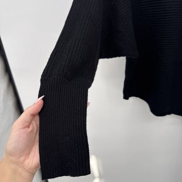 Express Outlet Black Chunky Knit Boat Neck Sweater Asymmetrical Size Medium - Picture 6 of 10